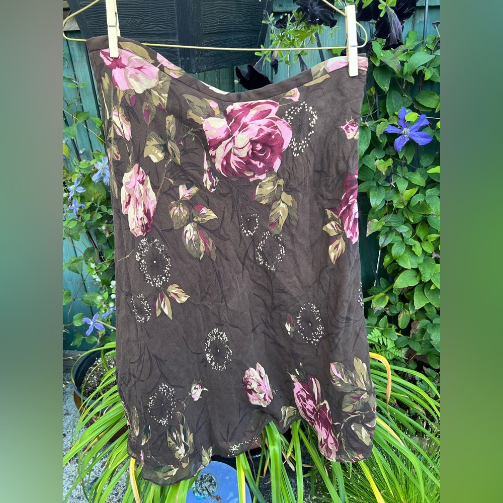 Charter Club Brown Dress with Pink Floral Accents